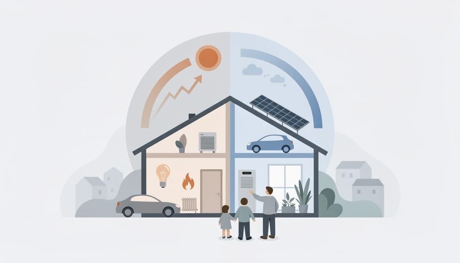 Person holding a portable battery backup device beside a home solar setup near a window.